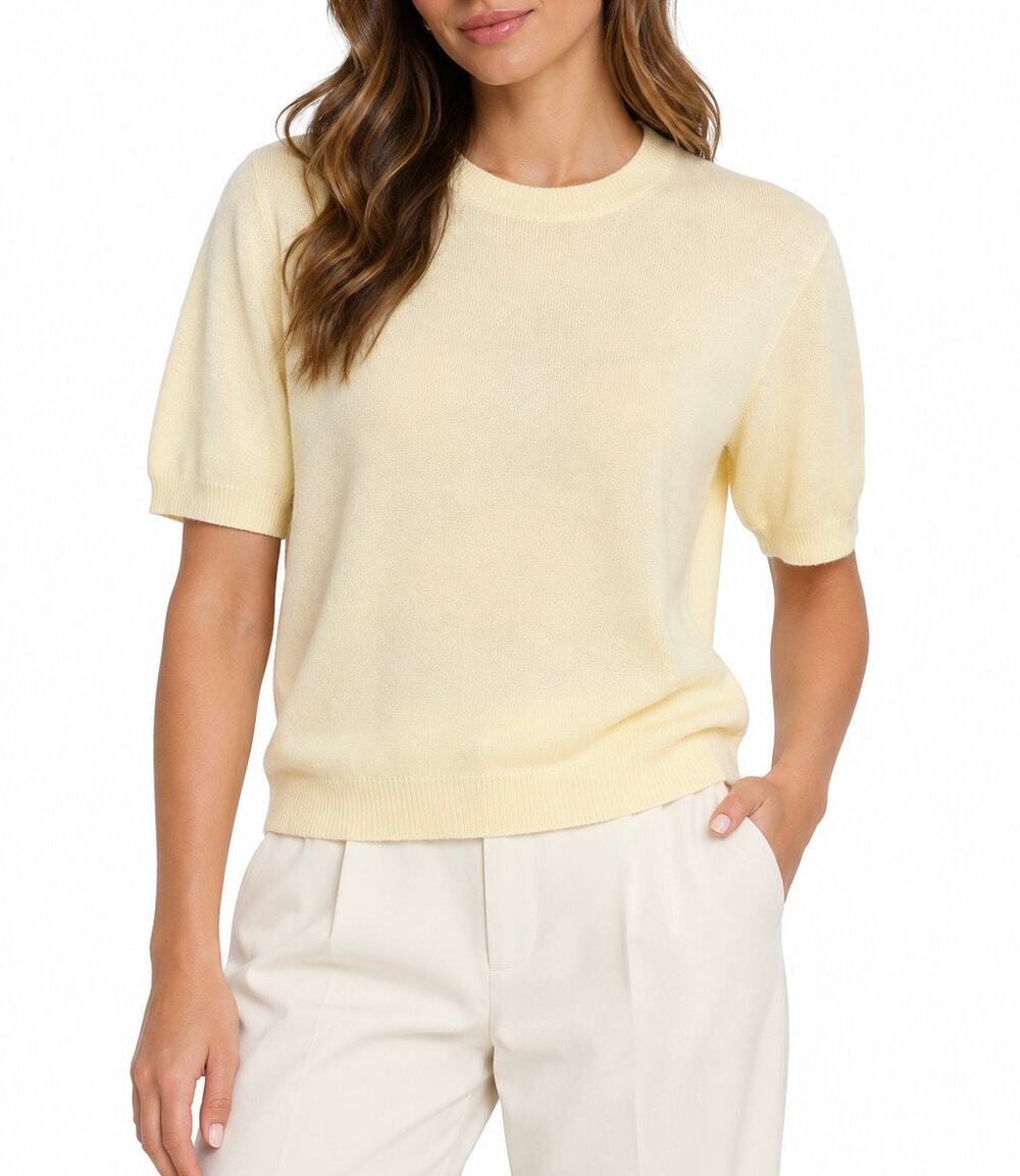 NWT Bianco & Blu Pale Yellow Cashmere Silk Wool Blend Sweater Top Large